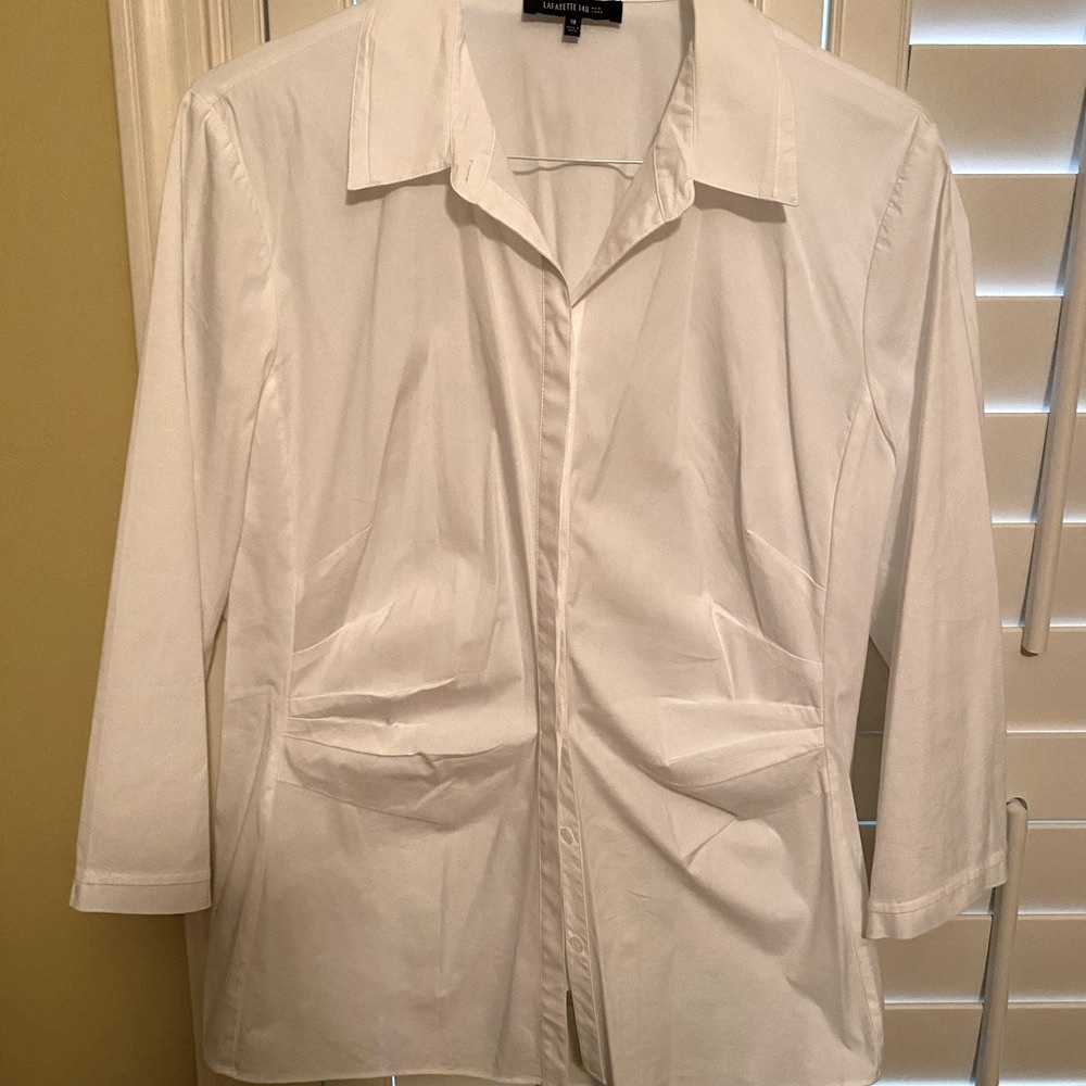 Lafayette 148 New York White Button-Up Shirt MSRP $598
